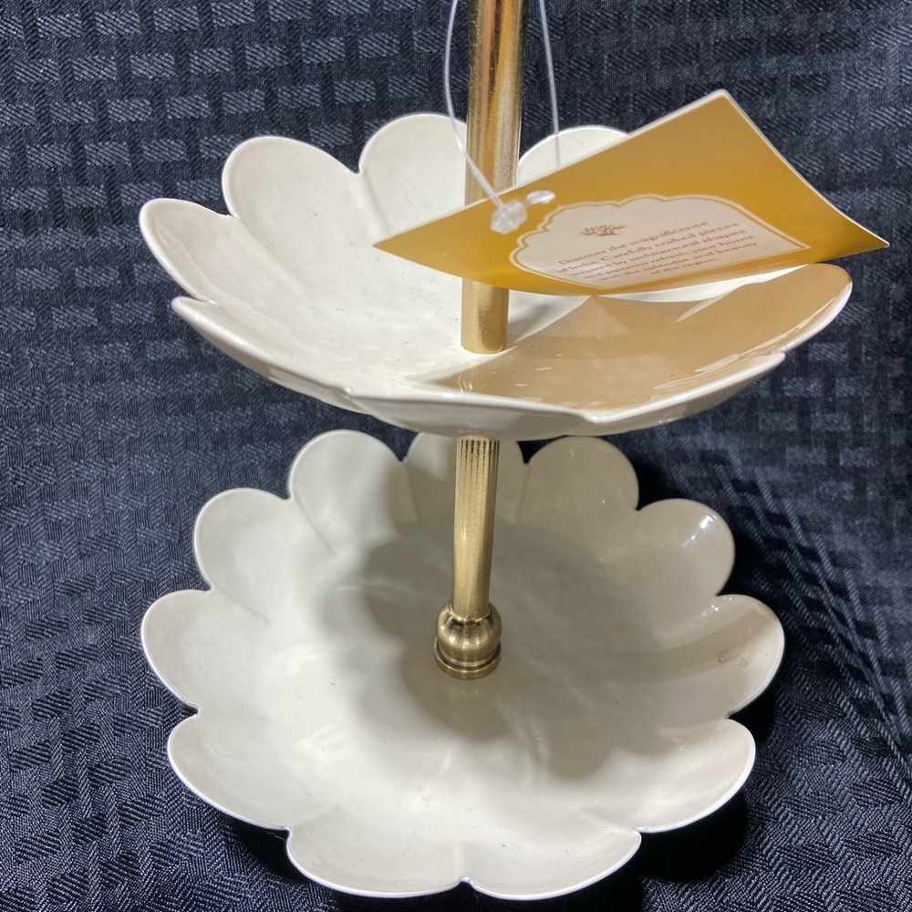 Elegant Two-Tier Cream and Gold Tray NWT - Picture 2 of 8